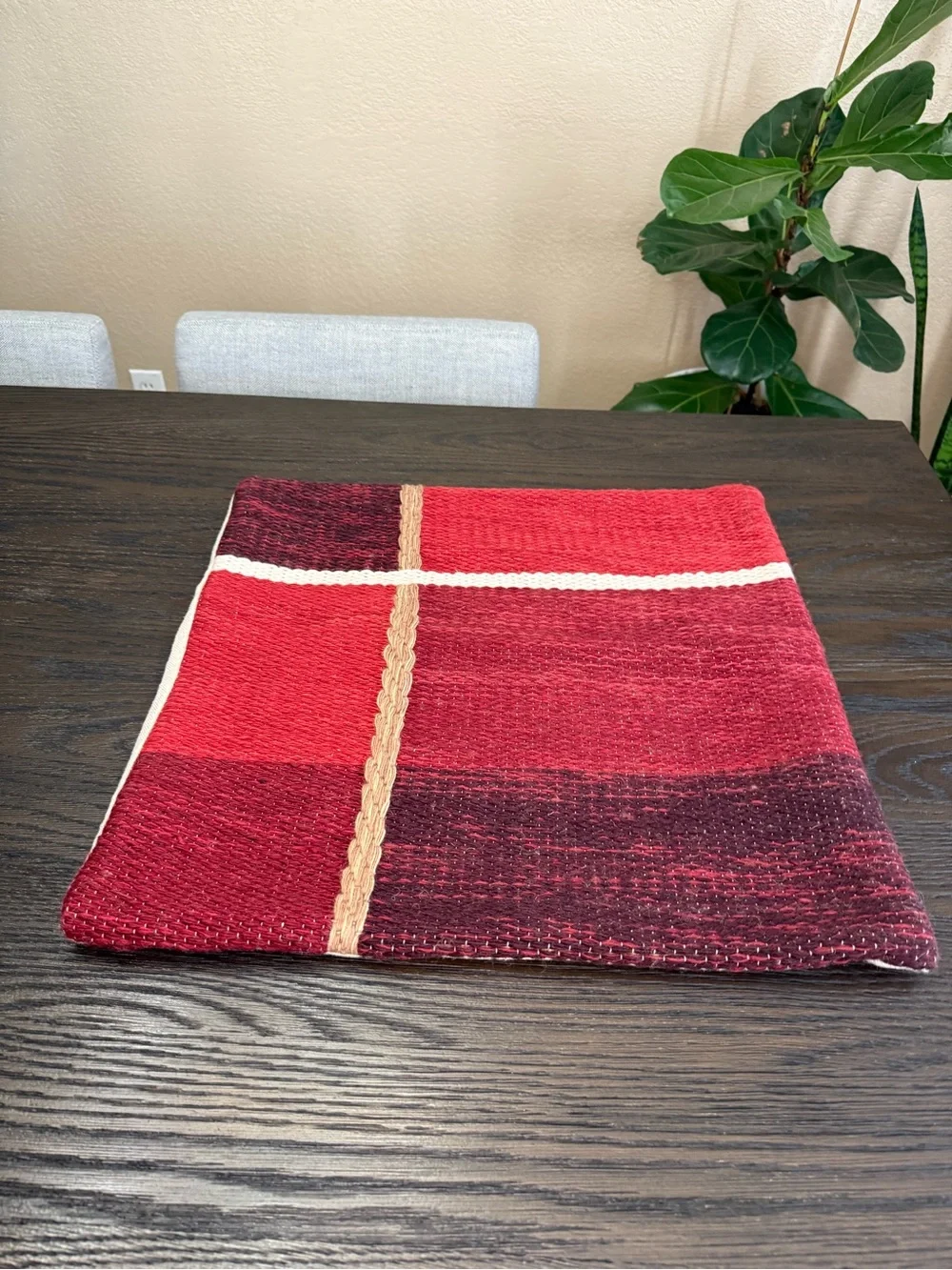 Crate & Barrel Plaid Kilim 20x20 Red Woven Throw Pillow Cover EUC Holiday NWOT